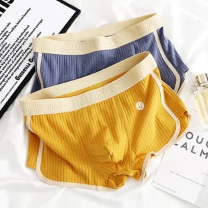3PCS/Pack 100% Cotton Solid Striped Men's Boxer Sexy Breathable Mesh U Crotch Underwear High Elastic Widen Waistband Underpants - Image 2