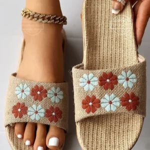 Linen Slippers Female Summer Male Couple Home Embroidered Non-Slip Soft Bottom Indoor Home Use Cotton And Linen Floor Slippers - Image 2