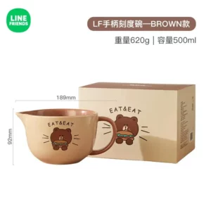 500ml anime Handle graduated bowl LINE FRIENDS kawaii girl large capacity Ceramic measuring cup Cartoon Steamed egg bowl Gift - Image 5