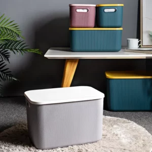 Large Plastic Clothing Storage Box Toys Organizer Container Vertical Stripes Home Storage Bins With Lid Side Handle Makeup Box - Image 2