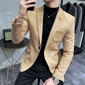 Men's Deerskin Fleece Jacket Suit Coat Blazer Men's Business Leisure Slim Fit Brand Fashion High Quality Single Button Suit Coat - Image 2