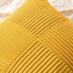 Mustard Yellow Corduroy Pillow Cover Boho Spliced Throw Pillow Cover Soft Couch Pillowcase Cross Patchwork Textured Cushion Case - Image 2