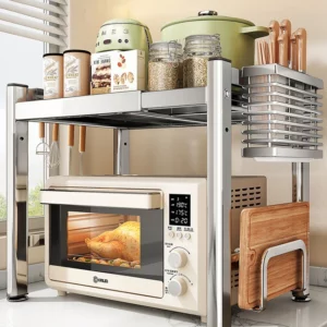 Expandable Microwave Oven Rack Shelf Kitchen Tableware Storage Counter Rice Cooker Stand Organizer Cutting Board Holder Shelves - Image 5