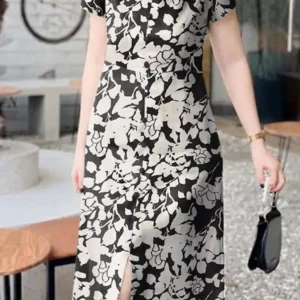 ZANZEA 2024 Summer Women Holiday Midi Dress Fashion Floral Print Sundress Vintage Short Sleeve Slit Vestidos Casual Long Dress - Image 4