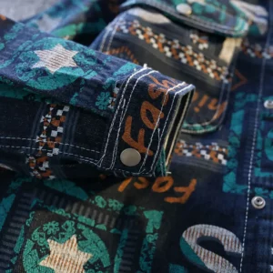 Men's Fashionable Denim Coat High Quality Cross-Border Style Loose Fit Casual Scene Jacquard Lapel Jacket - Image 4