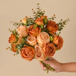 Silk Artificial Rose Caramel Flowers Rose Bouquet Home Decor 7 Heads Flores Artificiales Wedding Decorations Fake Orange Roses - Image 2