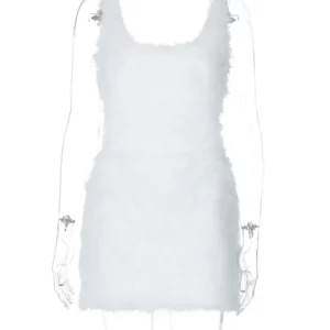 Ladies Autumn Feather New Fashion Night Clubwear Dress Women Sleeveless Backless Bodycon Mini Dresses Evening Party Fall Outfits - Image 6