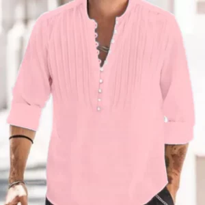2024 New Men's Bandage Round Collar High Quality Shirt Men's Solid Color Cotton Folding Casual Slim Long-Sleeved Shirt - Image 4