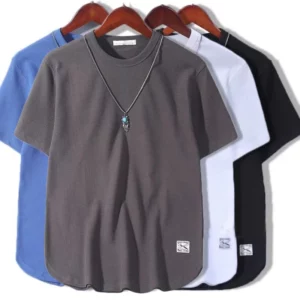 5XL Solid Color Waffle T-shirts for Men Casual Brand Quality Short-sleeved Men's Tees New Summer Fashion Designer Tops Male - Image 1