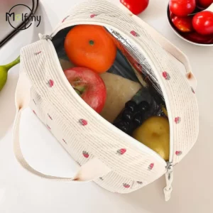 Corduroy Lunch Bag Thermal Insulation Lunch Box Storage Handbag Multifunctional Kid School Cooler Bag Picnic FoodPouch Loncheras - Image 6
