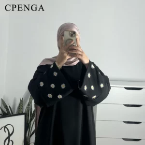 2024 Daisy Embroidery Muslim Modest Dress for Women Eid Saudi Arabia Dubai Abaya Luxury Islam Turkey Holiday Party Jalabiya Robe - Image 2