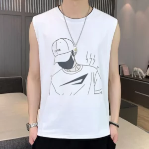 Fashion O-Neck Printed Casual Tank Top T-Shirts Men's Clothing 2024 Summer New Loose All-match Tops Korean Sleeveless Tee Shirt - Image 4