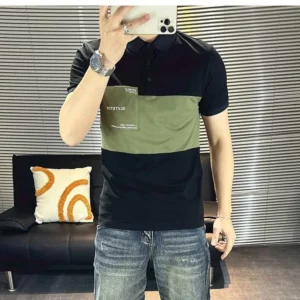 New Men's 2024 Summer Pullover Polo Shirt with Patchwork Buttons Contrast Color Pocket Slim All Match Short Sleeved T-shirt Tops - Image 5