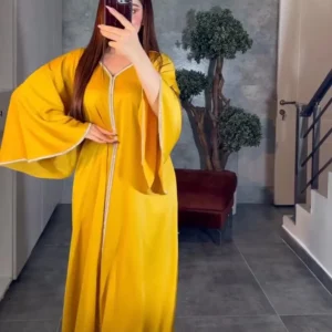 2023 New Muslim Abaya Women Fashion Crystal Caftan Marocain Islam Clothing Big Sleeve Satin Party Evening Dress Ramadan Clothes - Image 5
