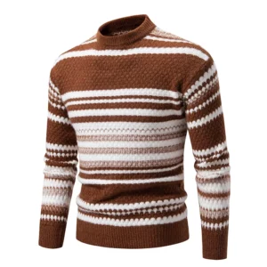 New Autumn Winter Men's Mock Neck Knit Pullovers Fashion Striped Slim Fit Knitted Sweater Men Casual Warm Pullover Knitwear Man - Image 4