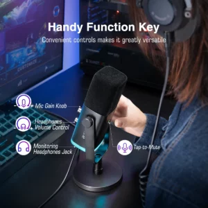 FIFINE USB/XLR Dynamic Microphone with RGB Control/Headphone jack/Mute,MIC for PC Gaming Recording Streaming AmpliGame-AM8 - Image 4