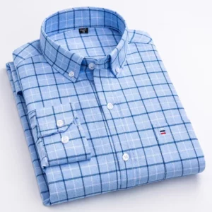 New in shirtplus size 7XL 100%cotton sanding long-sleeve shirts for men slim fit plain shirt striped plaid single pocket clothes - Image 5