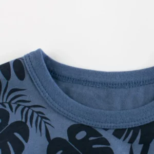 2025 Summer Clothes Leaf Print T Shirt Boys & Girls Unisex New Children's Clothing Letter Short Sleeve Cotton Top Kids T-Shirts - Image 2