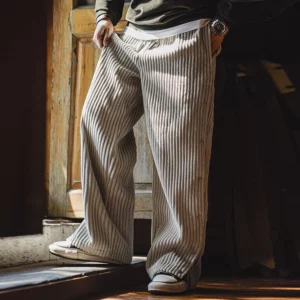 Maden Retro Fall Corduroy Snap-up Sweatpants Loose Elastic Waist Sports Casual Straight-leg Pants for Men's Winter Warm Trousers - Image 4