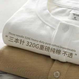 Dukeen 320G Heavyweight 100% Cotton Henley Neck T Shirt for Men Long-Sleeved Spring Autumn Casual Tops Solid Color Undershirts - Image 4