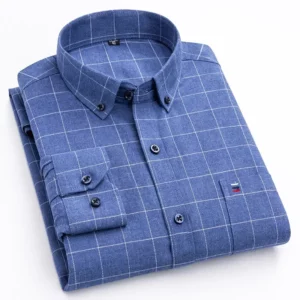 New in shirtplus size 7XL 100%cotton sanding long-sleeve shirts for men slim fit plain shirt striped plaid single pocket clothes - Image 3