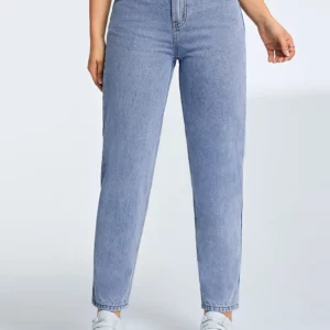 Denimcolab 2024 Women's Solid Jeans With High Waist Loose Mom Pants&Tapered Denim Pants Ladies Casual Cotton Pants - Image 3