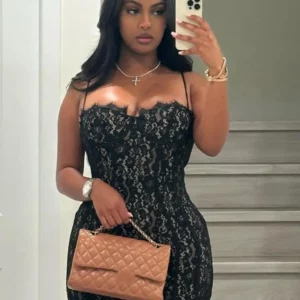 Joskaa Sexy Lace Double Deck Mini Party Dresses Women Hipster Spaghetti Strap Body-Shaping Vestidos 2024 Summer Nighclub Wear - Image 1