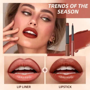 QIBEST 2pcs Lipstick Lipliner Pen Set Matte Velvet Lip Liner Pencil Contour Makeup Sexy Red Lip Stick Long Lasting Cosmetics - Image 3