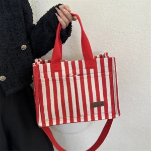 Cool Street Handbag, Large Capacity Women's Shoulder Bag, Trendy Striped Canvas Crossbody Bag, Fashion Travel Shopping Tote Bag - Image 6