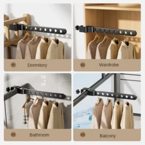 Foldable Rotatable Black Clothes Rack Clothes Hangers Wall Mounted Hanger Drying Rack SpaceSaving Aluminum Clothes Organization - Image 3