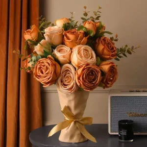 Silk Artificial Rose Caramel Flowers Rose Bouquet Home Decor 7 Heads Flores Artificiales Wedding Decorations Fake Orange Roses - Image 4