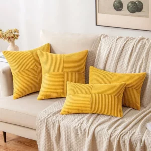 Mustard Yellow Corduroy Pillow Cover Boho Spliced Throw Pillow Cover Soft Couch Pillowcase Cross Patchwork Textured Cushion Case - Image 4