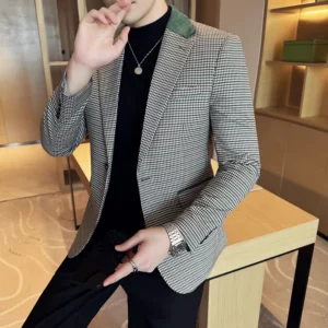 Luxury and Fashionable Men's Suit Jacket Blazer Business Slim Fit Lapel Plaid Dress Suit Wedding Groom Tailcoat Suit Jacket4XL-M - Image 2