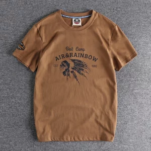 Summer New American Retro Short-sleeved O-neck Eagle Printed T-shirt Men's Fashion Simple 100% Cotton Washed Casual Sport Tops - Image 2