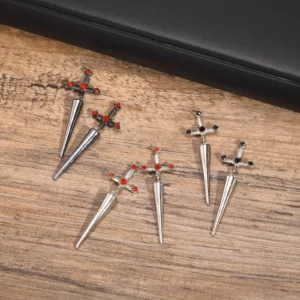 Gothic Sword Shaped Earrings for Men Boys,Metal Black Stone Cross Studs Earrings,Rock Punk Jewelry Anniversary Birthday Gifts - Image 5