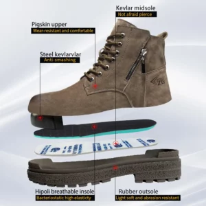 Latest 2024 Fashion Pig Skin Anti Scald Welding Shoes Indestructible Steel Toe Cap Nail Proof Men Safety Work Boots Sneakers - Image 2
