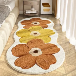 Irregular Bedside Carpet Flower Pattern Area Rugs Imitation Wool Carpets Non-slip Floor Mat For Bedroom Home Decoration - Image 4