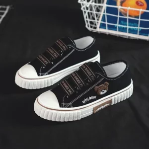 Shoes for Women Embroidery Bear Canvas Shoes Female Student Trend Sport Casual Platform Vulcanized Shoes Flat Footwear 2023 - Image 2