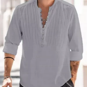 2024 New Men's Bandage Round Collar High Quality Shirt Men's Solid Color Cotton Folding Casual Slim Long-Sleeved Shirt - Image 6