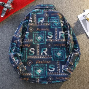 Men's Fashionable Denim Coat High Quality Cross-Border Style Loose Fit Casual Scene Jacquard Lapel Jacket - Image 3