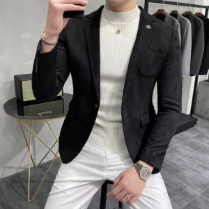 Men's Deerskin Fleece Jacket Suit Coat Blazer Men's Business Leisure Slim Fit Brand Fashion High Quality Single Button Suit Coat - Image 5