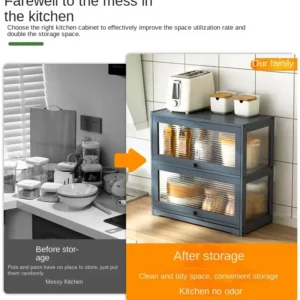 Multipurpose Wood Countertop Bathroom Cabinet for Kitchen with 2 Window Doors Storage for Spice Jars Vanity Beauty Accessories - Image 3