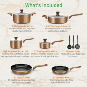 13 Pcs. Nonstick Kitchen Cookware PTFE/PFOA/PFOS-Free Heat Resistant Kitchenware Set w/Saucepan, Frying Pans, Cooking Pots - Image 2