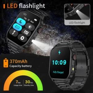 LIGE Men's Watch Outdoor Flashlight Military IP68 Waterproof Smart Watch Men Heart Rate Sport Fitness Watches BT Call Smartwatch - Image 3