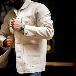 Maden Men's Vintage Classic Work Jacket Four Pockets and Five Buttons Male Spring and Autumn Beige Jacket Cotton Seed Husk Top - Image 3