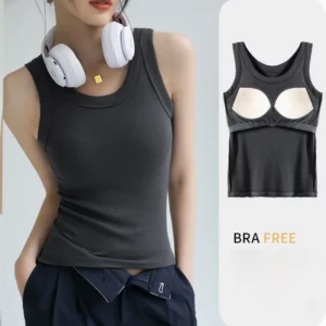 Modal Ribbed Camisole with Padded Bust Women Sleeveless Undershirt Summer Solid Color Outerwear Concealing Side Cleavage C4875 - Image 3