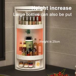 Kitchen Rotating Storage Rack Corner Shelf 360° Rotateable Household Layered Adjustable Shelf Organizer Spice Cans Bottle Holder - Image 4