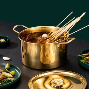 Gold Stainless Steel Kitchen Stew Pots Saucepan with Cover Durable Non-Stick Cooking Cookware Set for Induction Cooker - Image 4