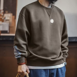 Maden Vintage Boro Patchwork Sweatshirt Casual Round-Neck Tops Men's Classic Pullover for Spring and Autumn Fashion Streetwear - Image 2