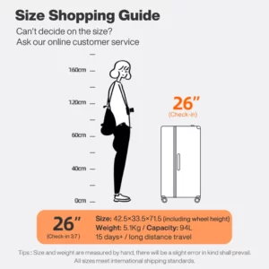 Mixi Large-Capacity Suitcase Trolley Case 26inch Checked in Hardside Rolling Wheels Luggage Wide Handle Travel Suitcases M9276DH - Image 6